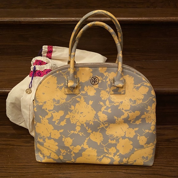 Tory Burch yellow and gray floral dome satchel - Picture 2 of 7